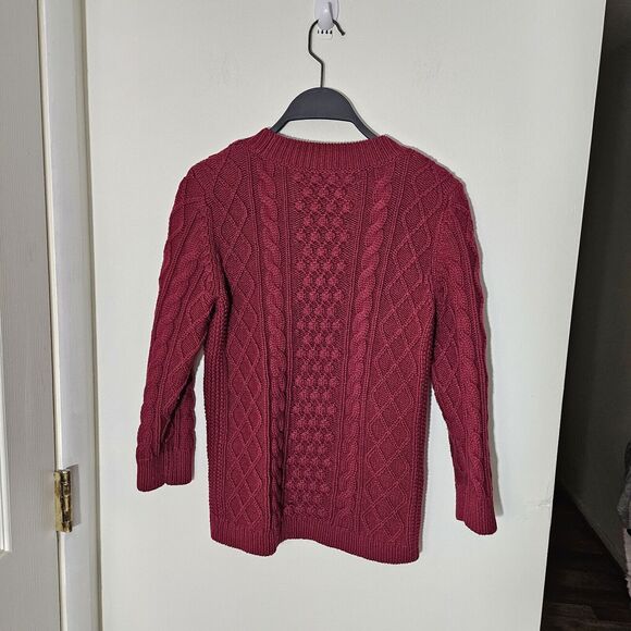 TALBOTS Sweater PS Cable Knit Cotton Wool Blend Long Sleeve Pullover Maroon - Picture 2 of 8